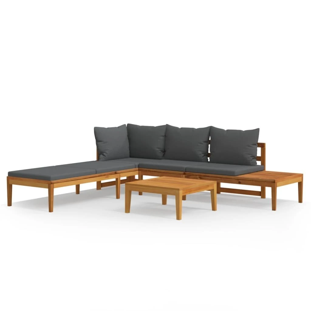 Muebles De Jardín 3 Pzas Cojines Gris Oscuro Madera De Acacia VidaXL