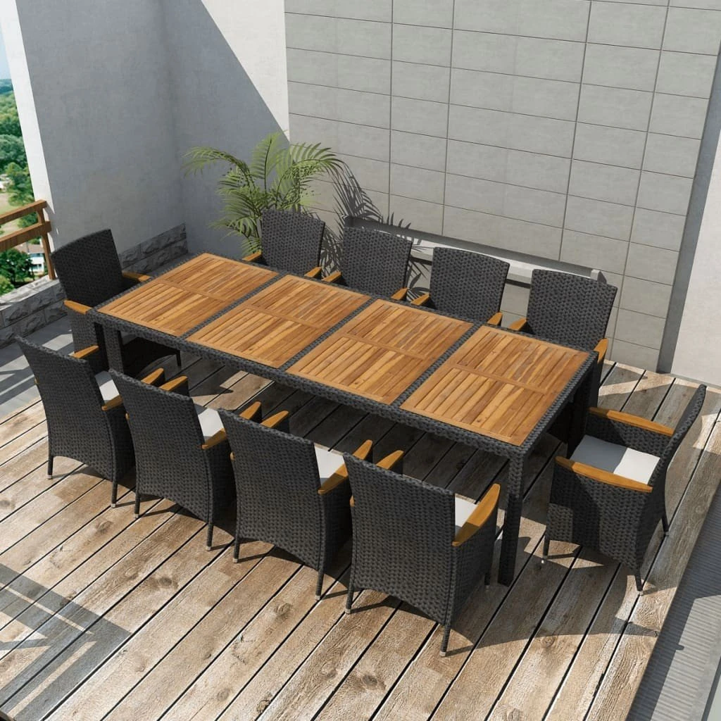 Set Comedor De Jardín 11 Piezas Y Cojines Ratán Sintético Negro VidaXL - Imagen 3