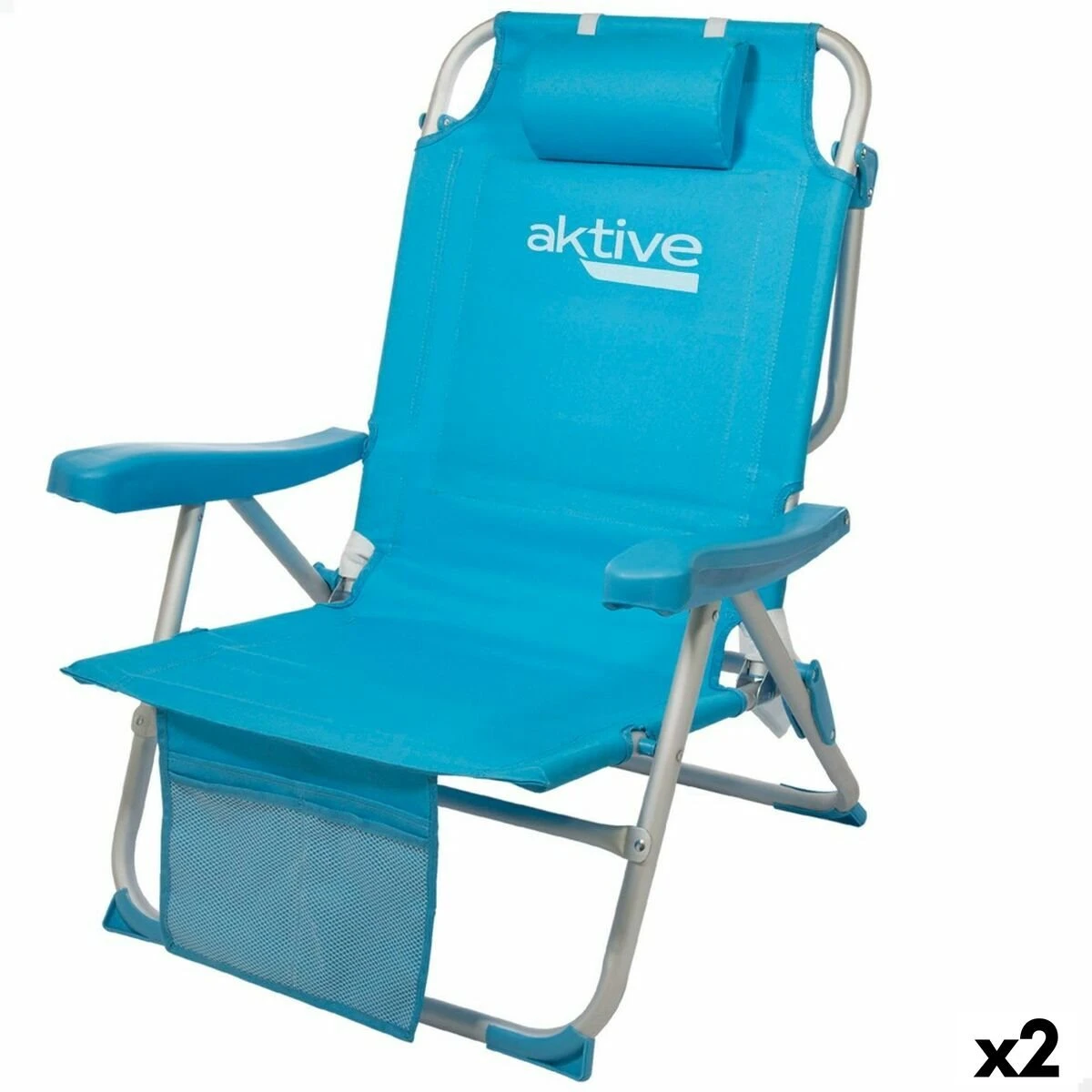Silla Plegable Con Reposacabezas Aktive 49 X 80 X 58 Cm Azul (2 Unidades)