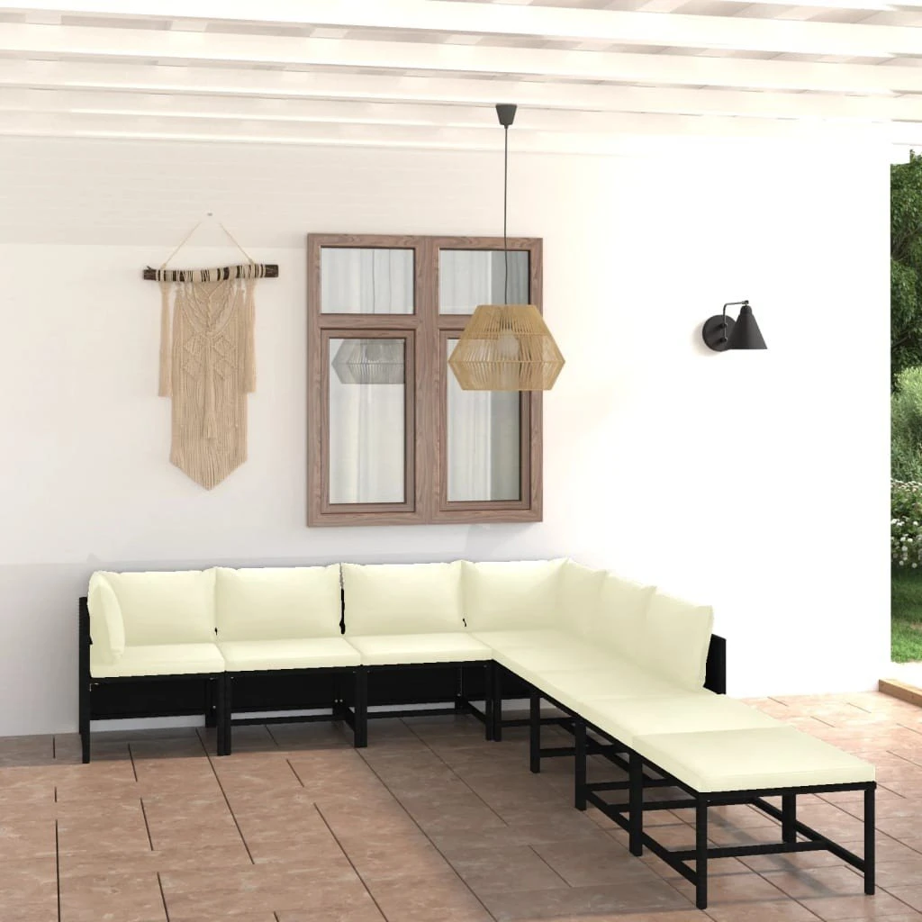 Set De Muebles De Jardín 8 Pzas Y Cojines Ratán Sintético Negro VidaXL - Imagen 3