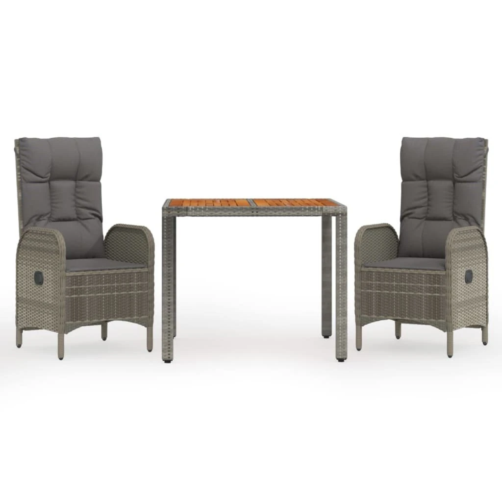 Set Comedor De Jardín 3 Piezas Con Cojines Ratán Sintético Gris VidaXL - Imagen 2