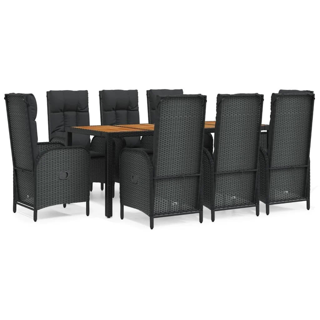 Set De Comedor De Jardín 9 Pzas Y Cojines Ratán Sintético Negro VidaXL - Imagen 2