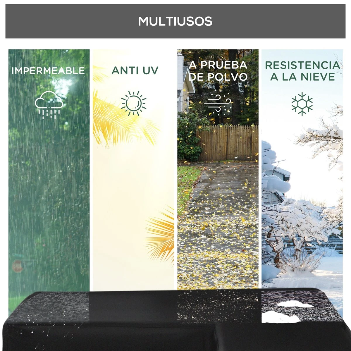 Outsunny Funda Protectora Para Muebles De Jardín En Forma De L Cubierta Para Sofás Exterior Con Hebillas De Tracción Tela Oxford 600D Impermeable 260x192x82 Cm Negro - Imagen 6