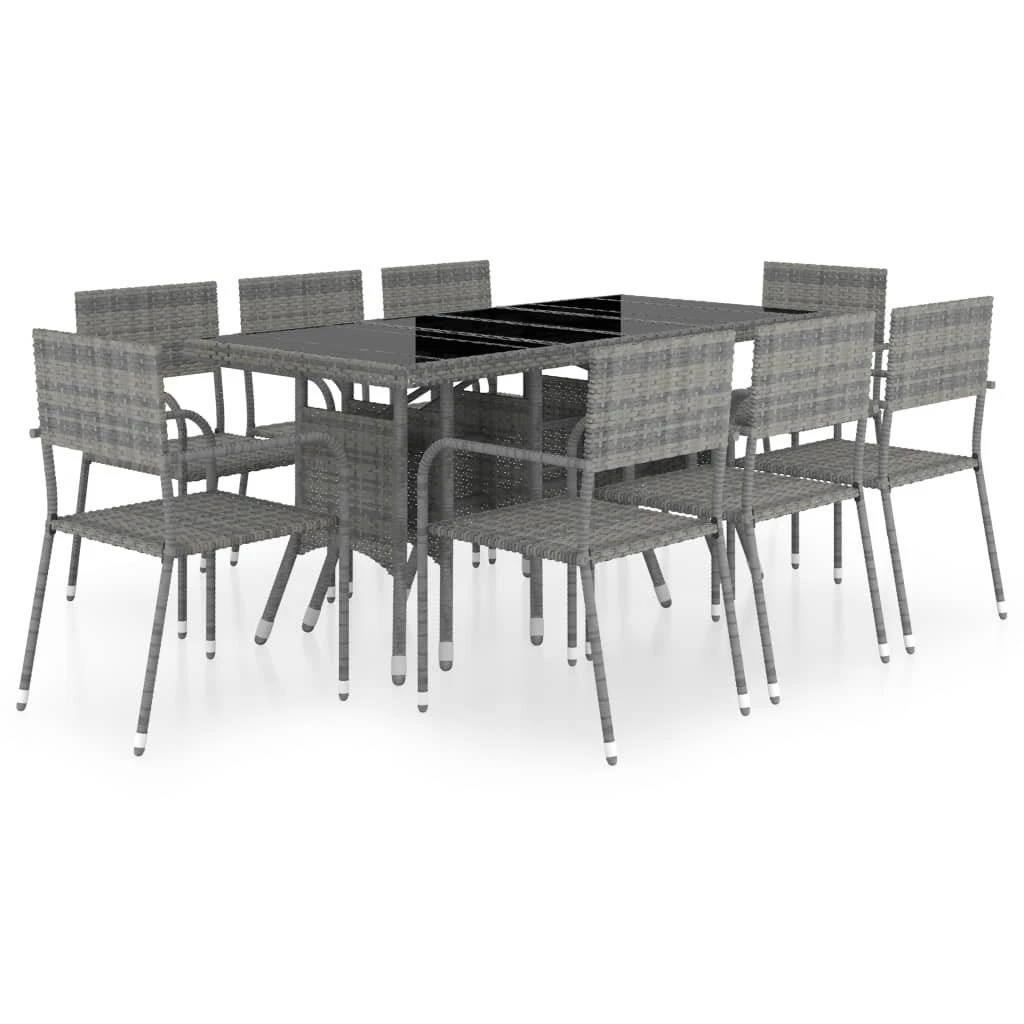 Set Comedor Jardín 9 Pzas Ratán Sintético Gris Antracita Y Gris VidaXL - Imagen 2