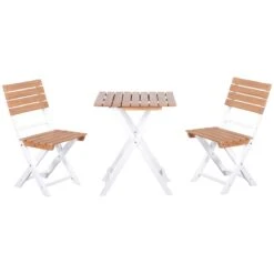Outsunny Conjunto De Muebles De Terraza Plegable De Madera Juego De Mesa Y 2 Sillas Para Jardín Balcón Exterior Natural Y Blanco