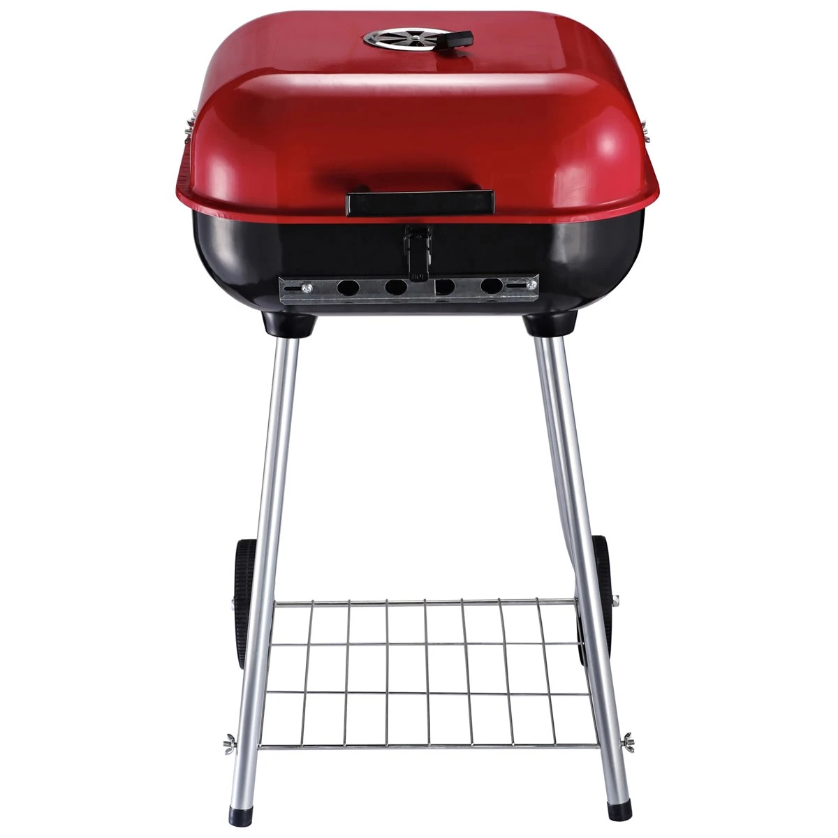 Outsunny Barbacoa De Carbón Picnic Con Ruedas Y Estante Parilla De Carbón VegetalBBQ Jardín Exterior Ahumador Parilla Acampada 46x52,5x76 Cm