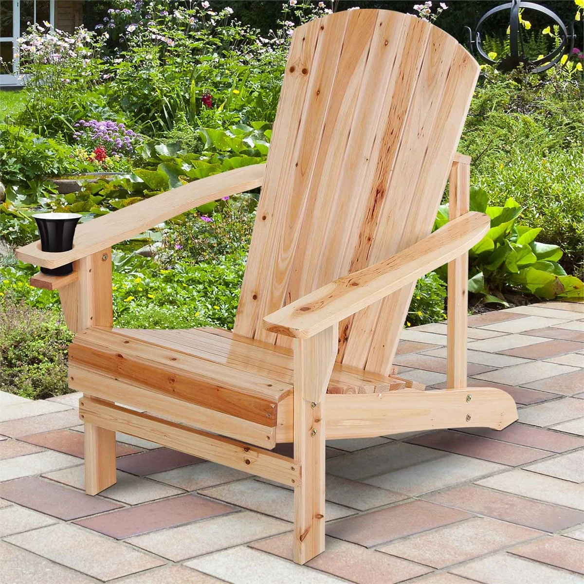 Outsunny Silla Adirondack De Madera Silla De Jardín Con Reposabrazos Y Respaldo Alto Para Terraza Balcón Exterior 72,5x97x93 Cm Natural - Imagen 2