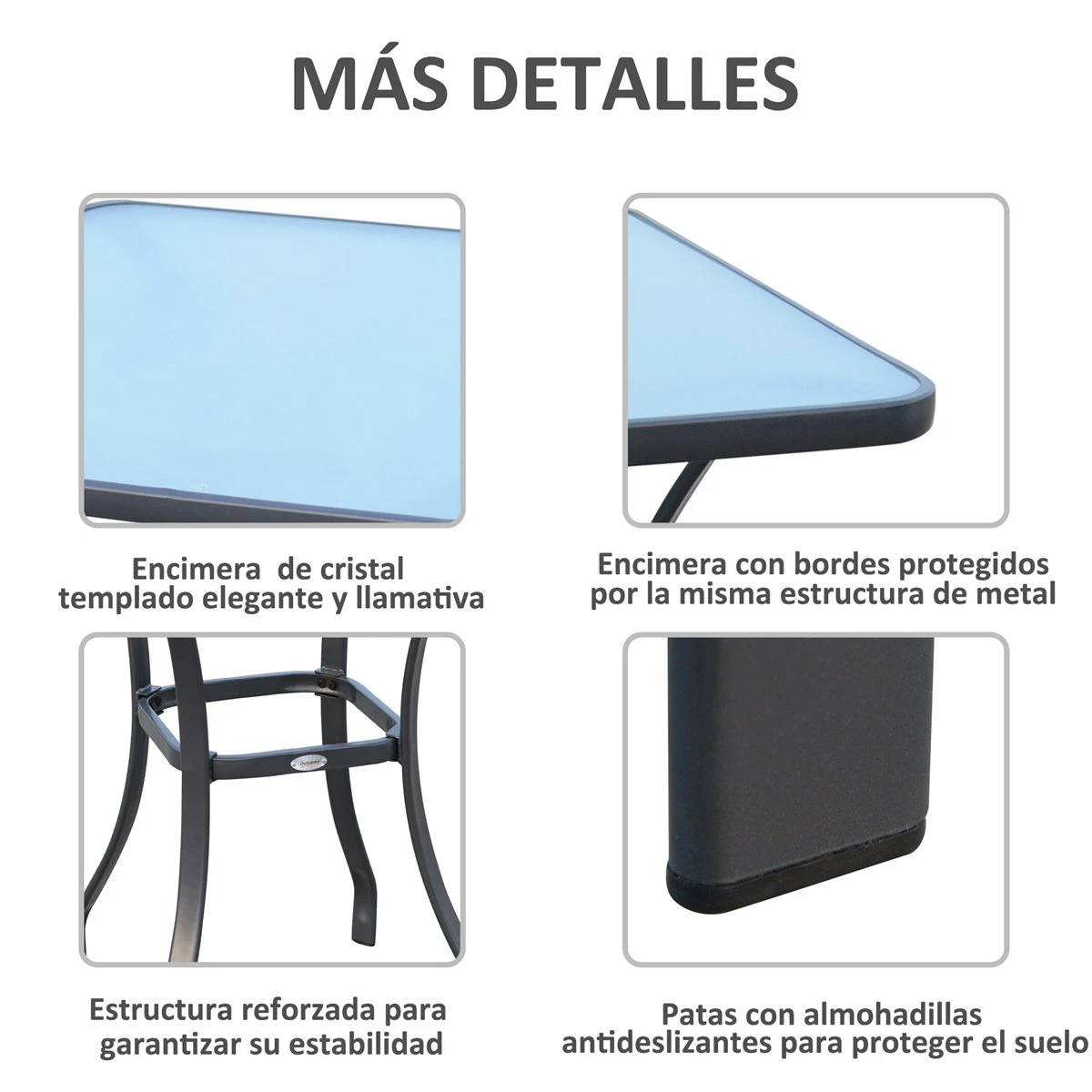 Outsunny Mesa Auxiliar De Cristal Templado Cuadrada Bordes Redondeados Mesita Cafépara Patio Terraza Balcón Negro Y Transparente 68,5x68,5x84 Cm - Imagen 5