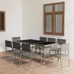 Set Comedor Jardín 9 Pzas Ratán Sintético Gris Antracita Y Gris VidaXL