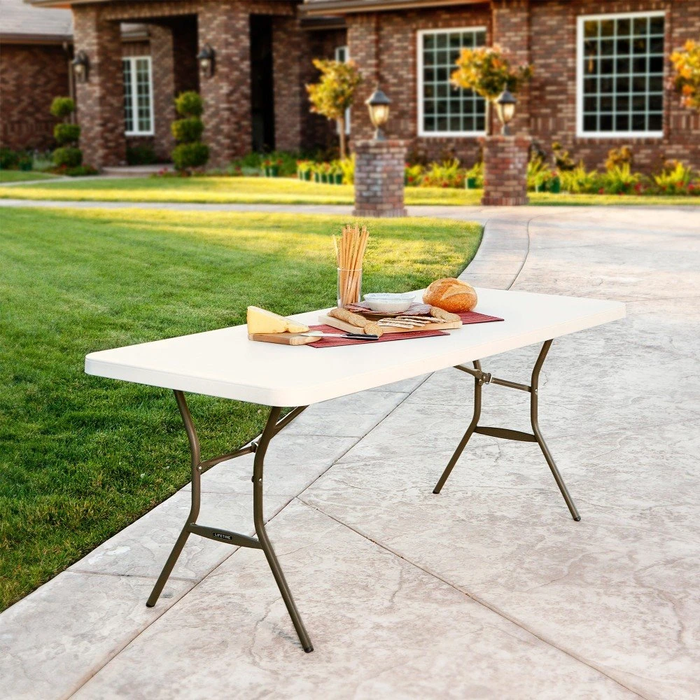 Mesa Rectangular Patas Plegables Crema LIFETIME 183x76x74 Cm - Imagen 5
