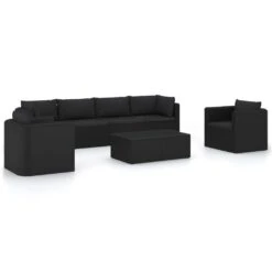 Set Muebles De Jardín 7 Piezas Y Cojines Ratán Sintético Negro VidaXL