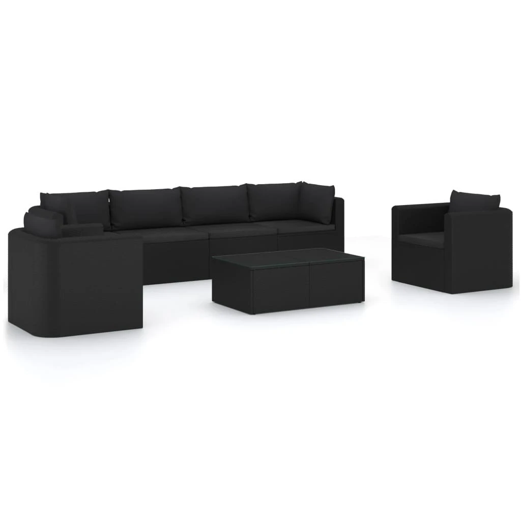 Set Muebles De Jardín 7 Piezas Y Cojines Ratán Sintético Negro VidaXL