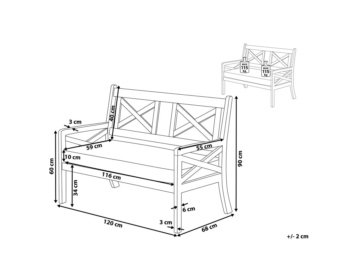 Banco De Jardín En Madera Blanca 120 Cm Con Cojín Azul Oscuro BALTIC - Imagen 3