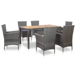 Set De Comedor De Jardín 7 Pzas Y Cojines Ratán Sintético Gris VidaXL