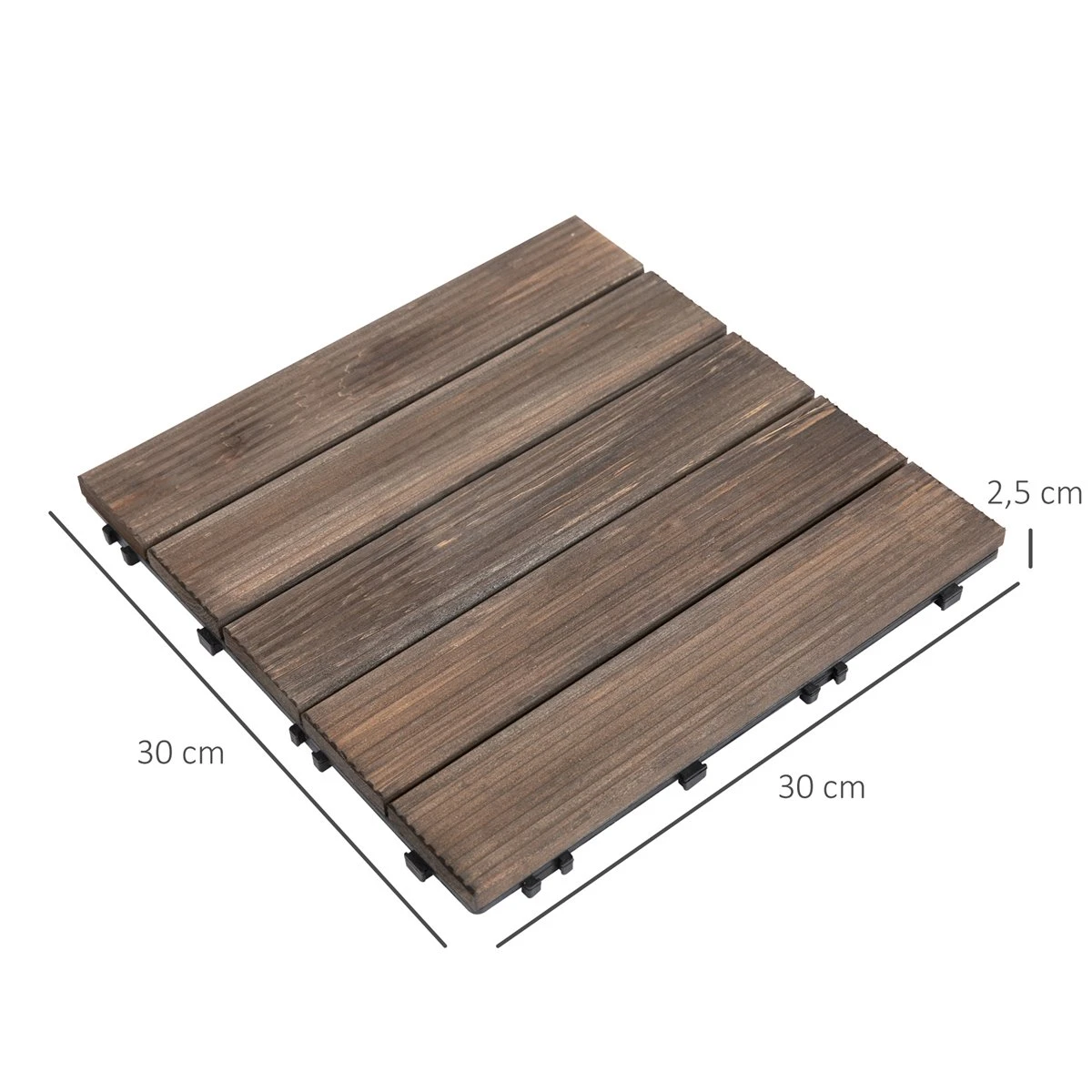Outsunny Set De 27 Baldosas De Madera 30x30 Cm Con Área De 2,43 M² Losetas Sistema De Clic Para Balcón Terraza Jardín Marrón Oscuro - Imagen 3