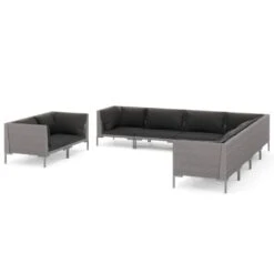 Set Muebles Jardín 9 Pzas Y Cojines Ratán Sintético Gris Oscuro VidaXL