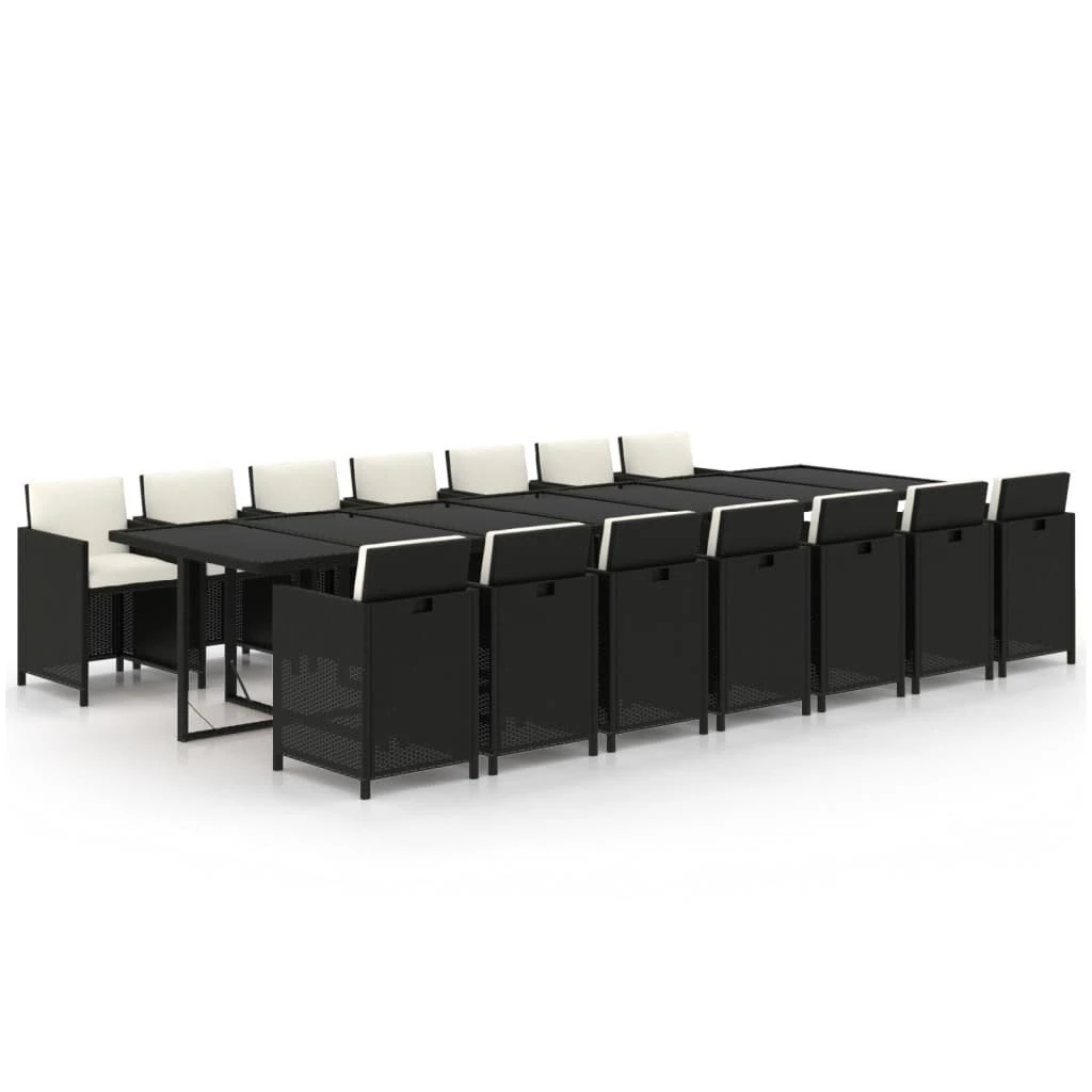 Set Comedor De Jardín 15 Pzas Con Cojines Ratán Sintético Negro VidaXL - Imagen 2