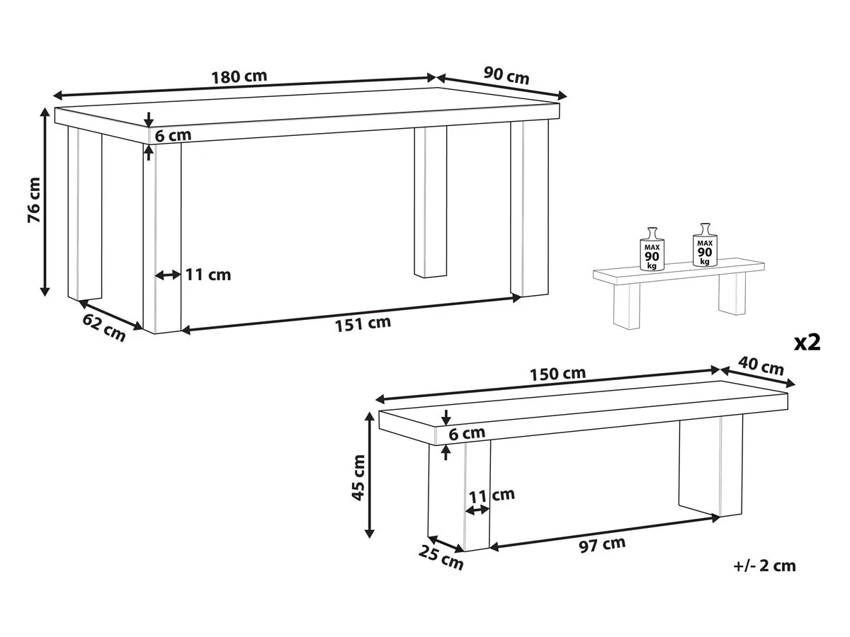 Conjunto De Jardín De Cemento Reforzado Mesa Y 2 Bancos Gris TARANTO - Imagen 3