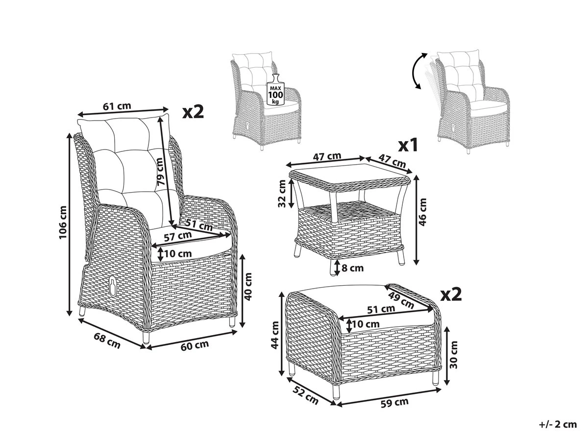Conjunto De Jardín En Ratán Sintético Beige PONZA - Imagen 3