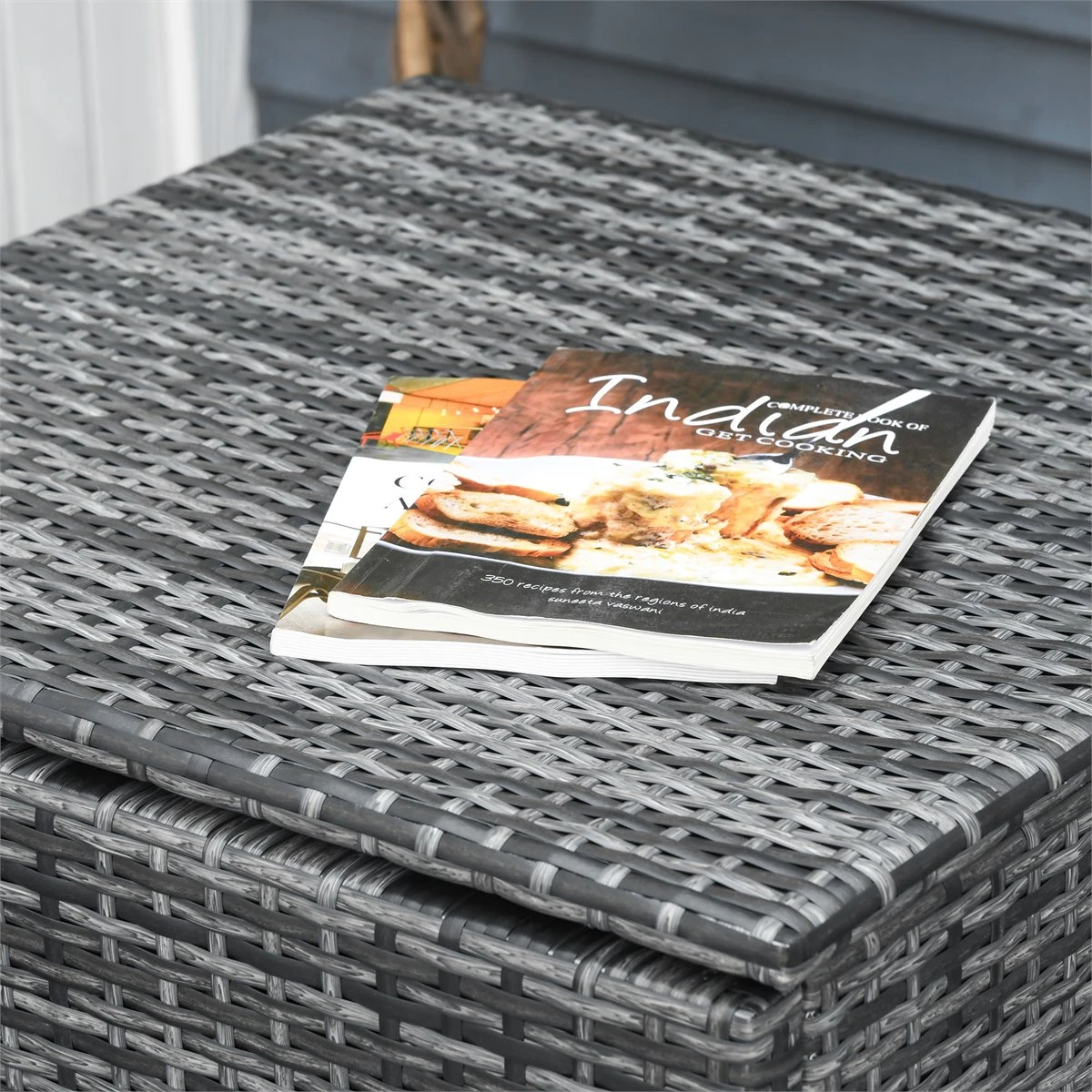 Outsunny Conjunto De 4 Muebles De Jardín De Ratán Con 2 Sofás Dobles Mesa Central Mesa Con Arcón Cojines Extraíbles Para Terraza Exterior 132x69x64 Cm Gris - Imagen 5