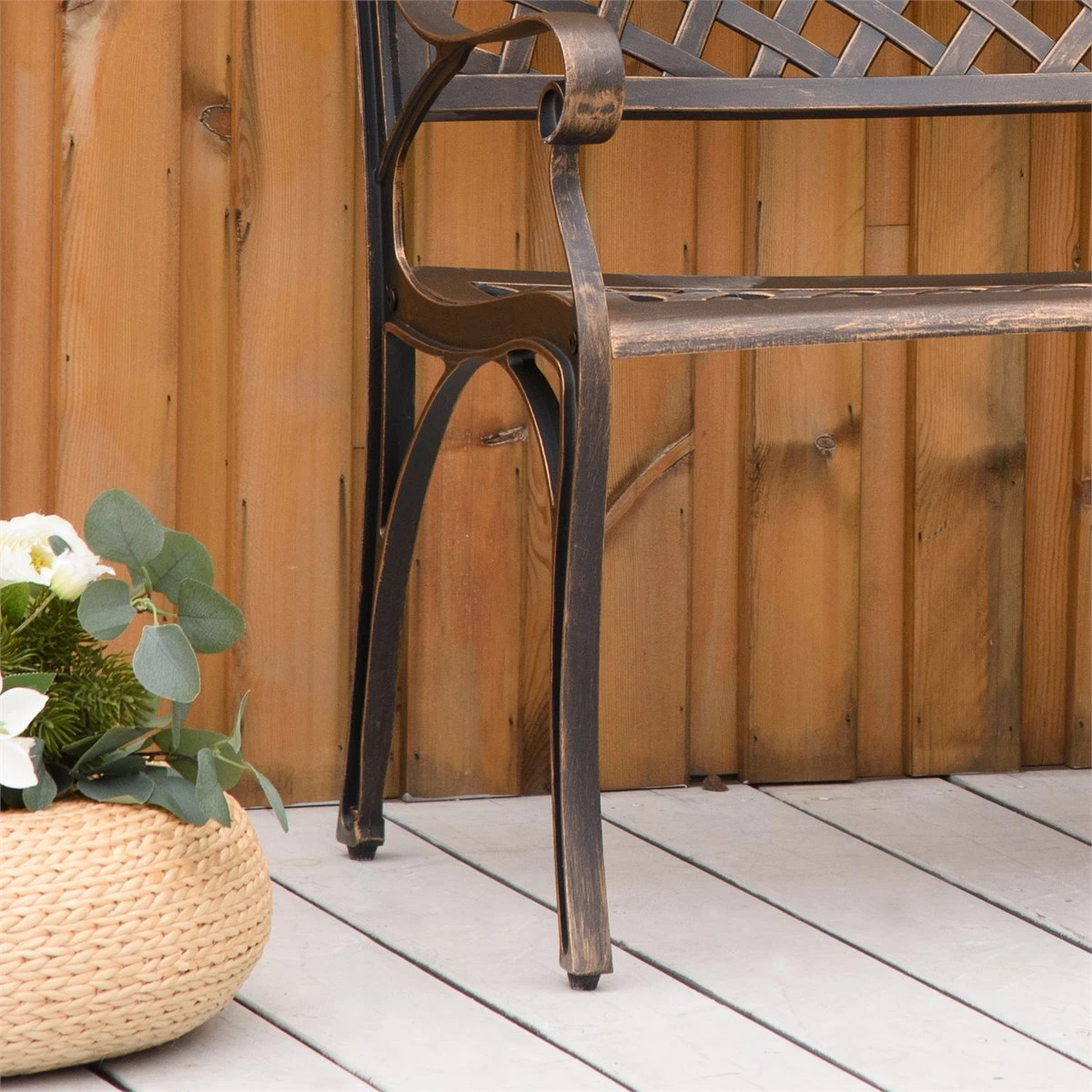 Outsunny Banco De Jardín De 2 Plazas De Aluminio Fundido Banco De Exterior Estilo Vintage Para Terraza Balcón Patio Carga 240 Kg 103x62x83 Cm Bronce - Imagen 7