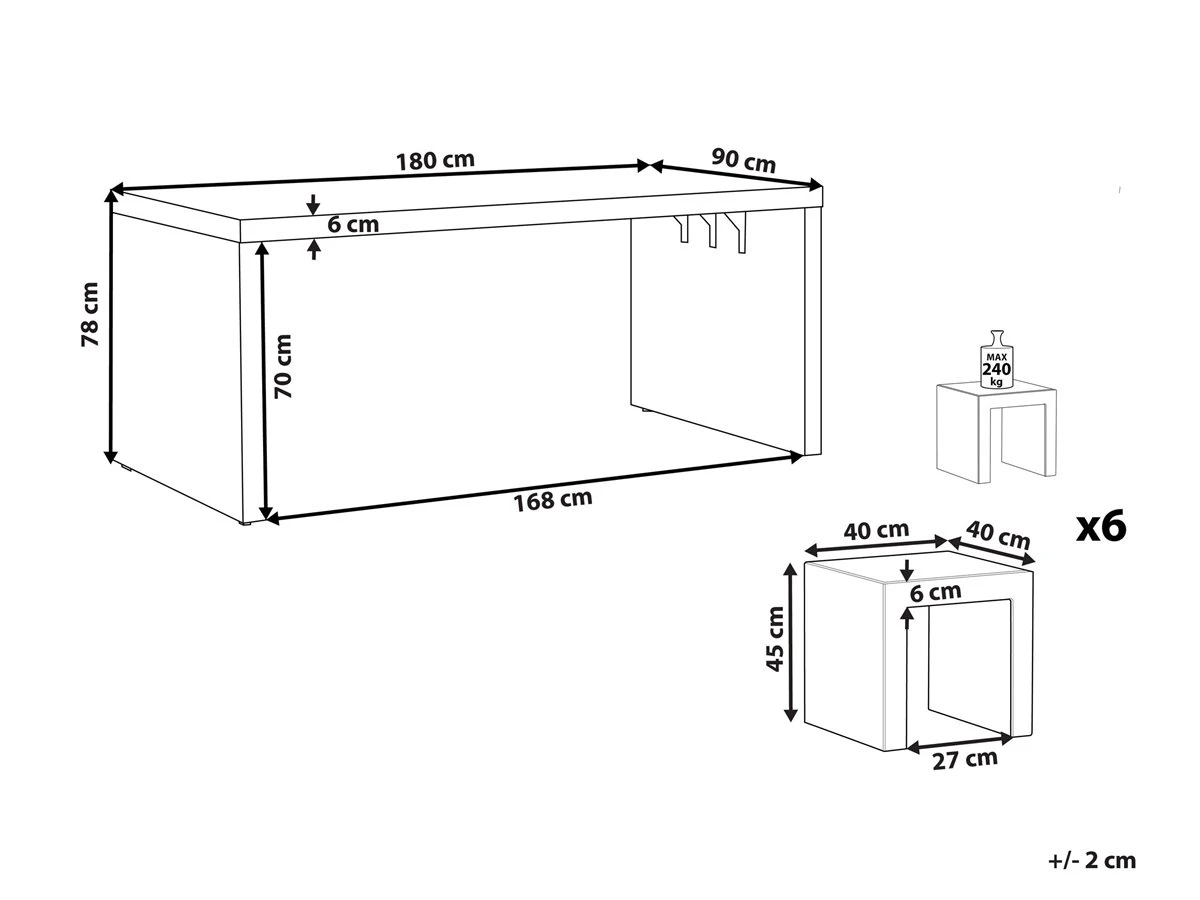 Conjunto De Jardín De Cemento Reforzado Mesa En Forma De U Y 6 Taburetes Gris TARANTO - Imagen 3