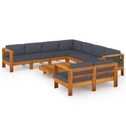 Muebles De Jardín 9 Pzas Con Cojines Gris Oscuro Madera Acacia VidaXL