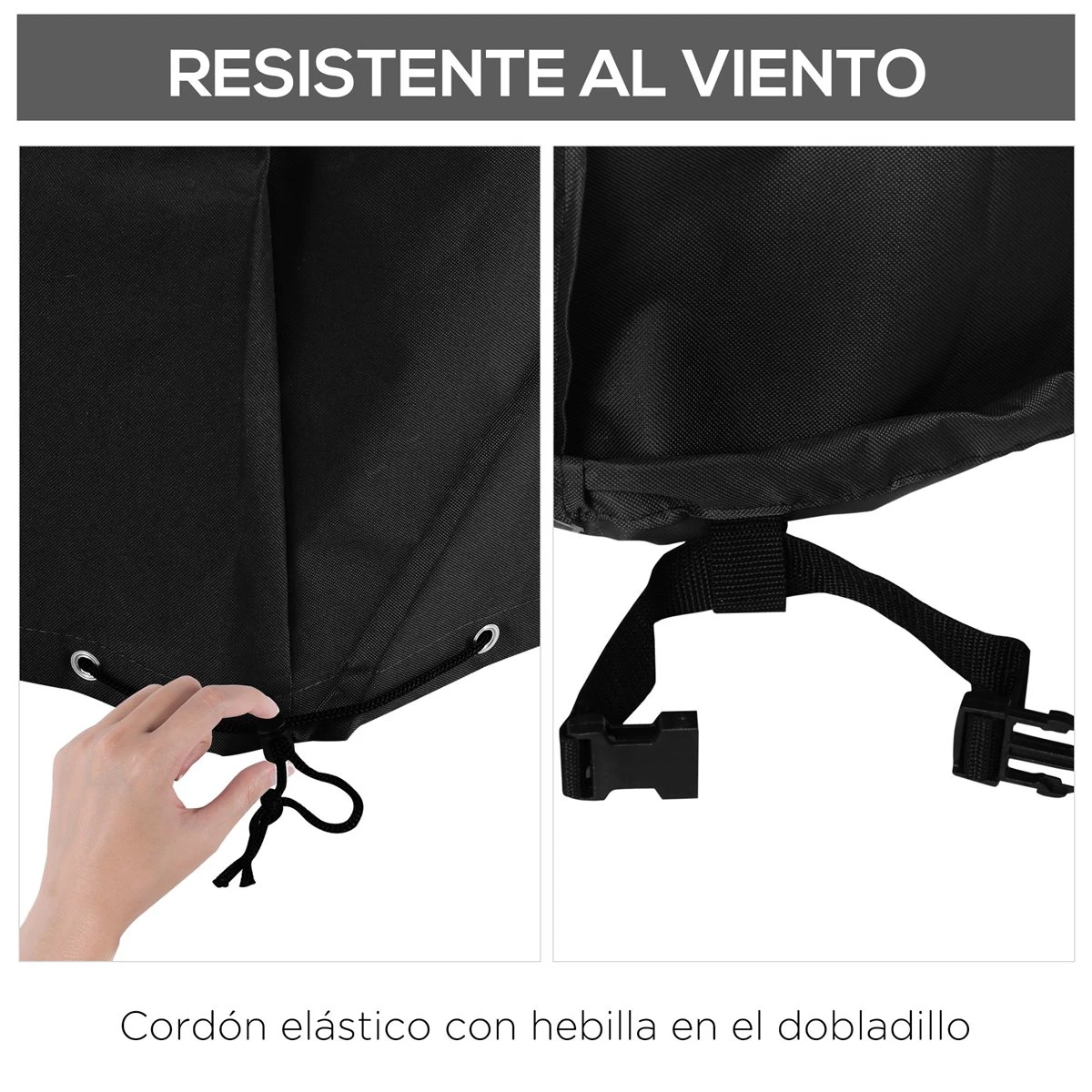 Outsunny Funda Protectora Para Muebles De Jardín En Forma De L Cubierta Para Sofás Exterior Con Hebillas De Tracción Tela Oxford 600D Impermeable 260x192x82 Cm Negro - Imagen 5