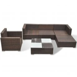 Set Muebles De Jardín Y Cojines 6 Piezas Ratán Sintético Marrón VidaXL