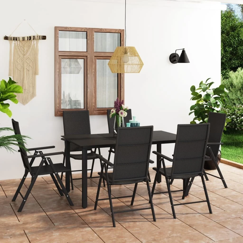 Juego De Comedor Para Jardín 7 Piezas Negro VidaXL - Imagen 3