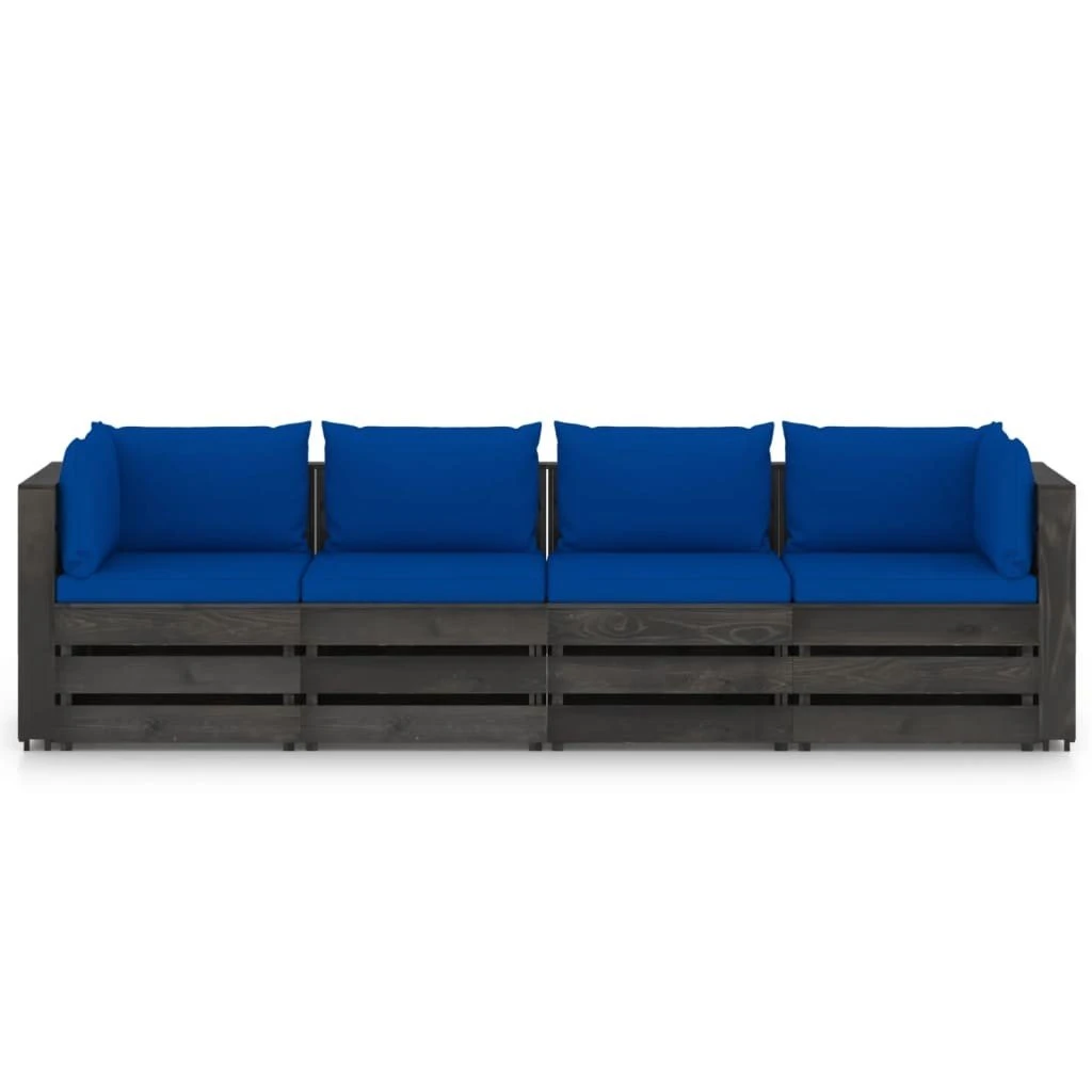 Sofá De Jardín De 4 Plazas Con Cojines Madera Impregnada Gris VidaXL