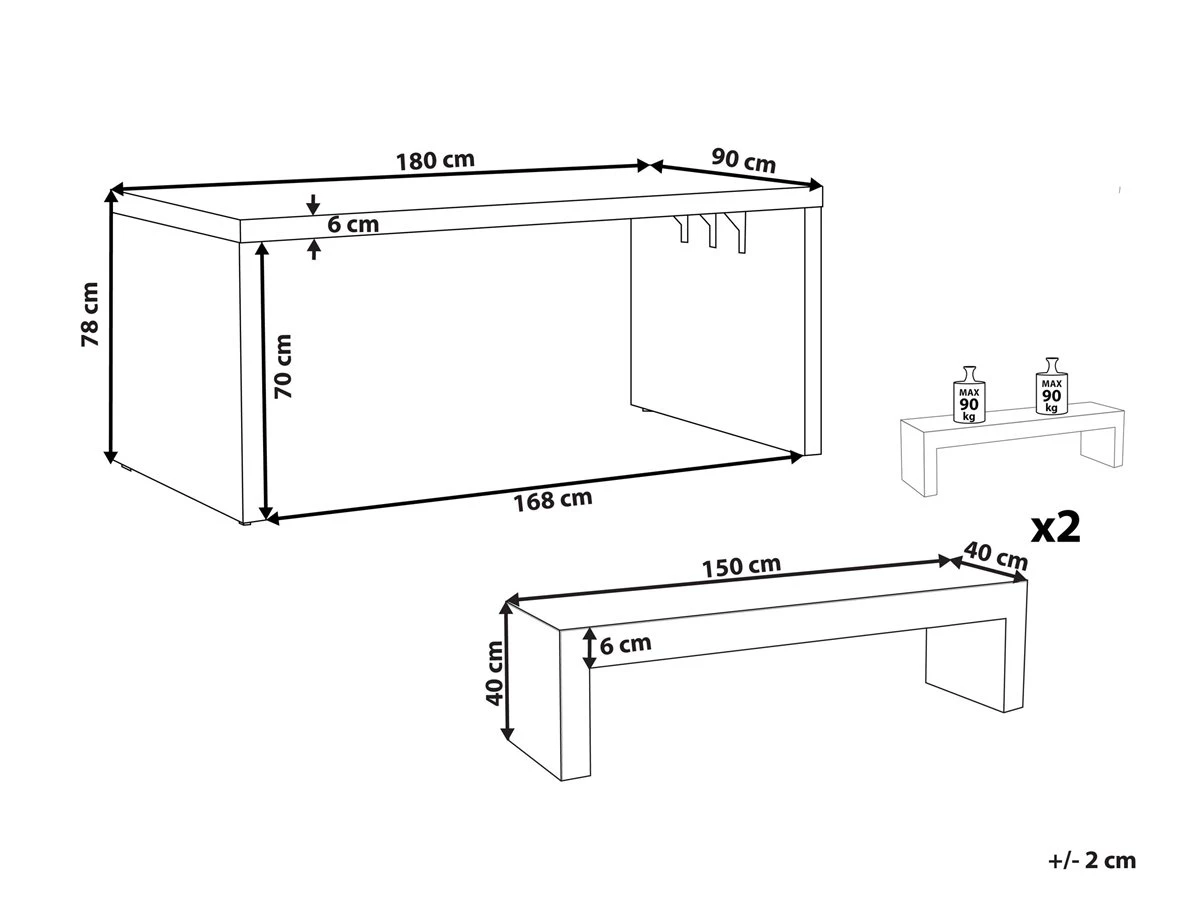 Conjunto De Jardín De Cemento Reforzado Mesa Y 2 Bancos En Forma De U Gris TARANTO - Imagen 3