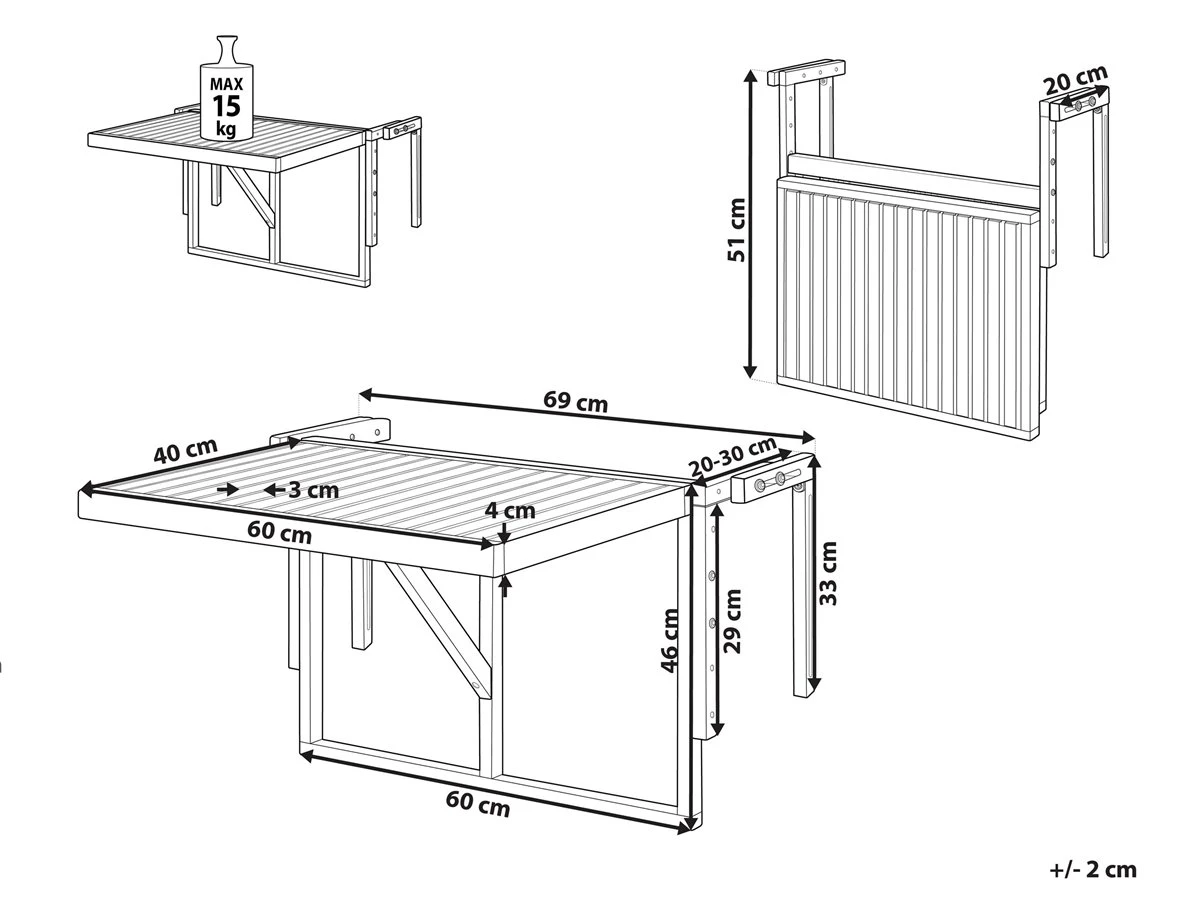 Mesa De Jardín De Madera De Acacia Clara 60 X 40 Cm UDINE - Imagen 3