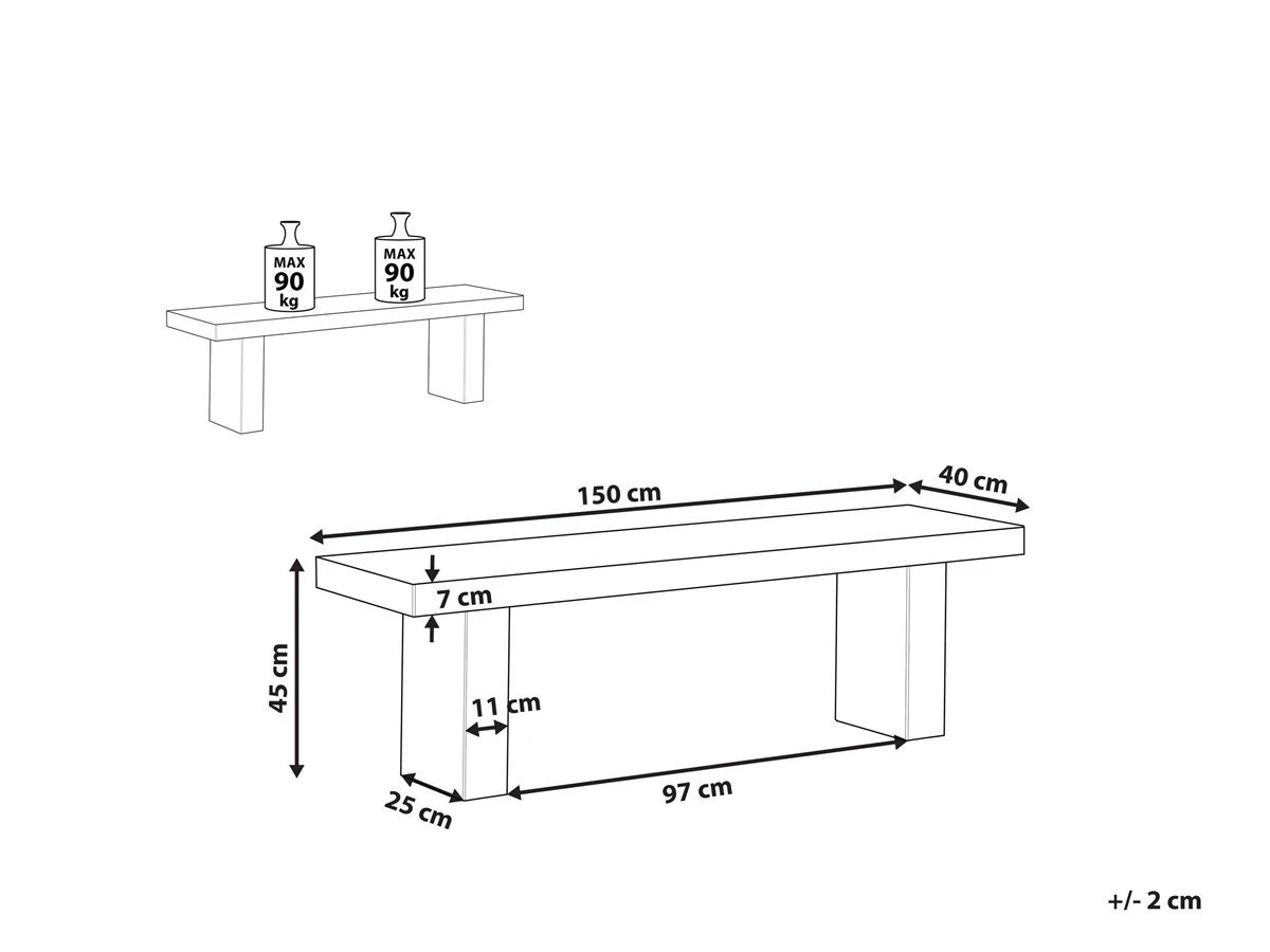 Banco De Jardín De Cemento Reforzado Gris 150x40 Cm TARANTO - Imagen 3