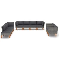 Set De Muebles De Jardín 10 Pzas Ratán Sintético Eucalipto Gris VidaXL
