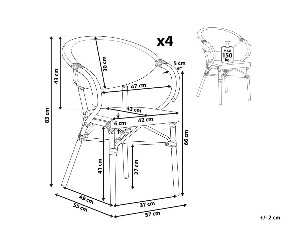 Conjunto De 4 Sillas De Jardín Gris/madera Oscura CASPRI - Imagen 3