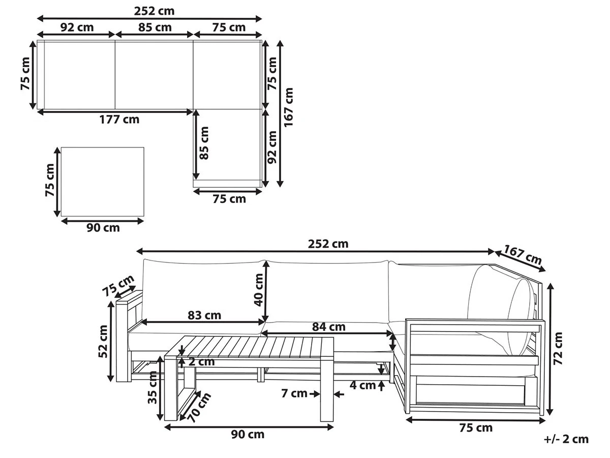 Conjunto De Sala De Estar Esquinero 4 Plazas De Madera De Acacia Oscura/rojo Oscuro Izquierdo TIMOR II - Imagen 3