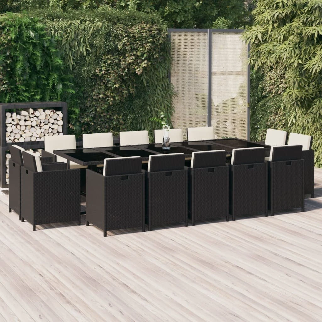 Set Comedor De Jardín 15 Pzas Con Cojines Ratán Sintético Negro VidaXL