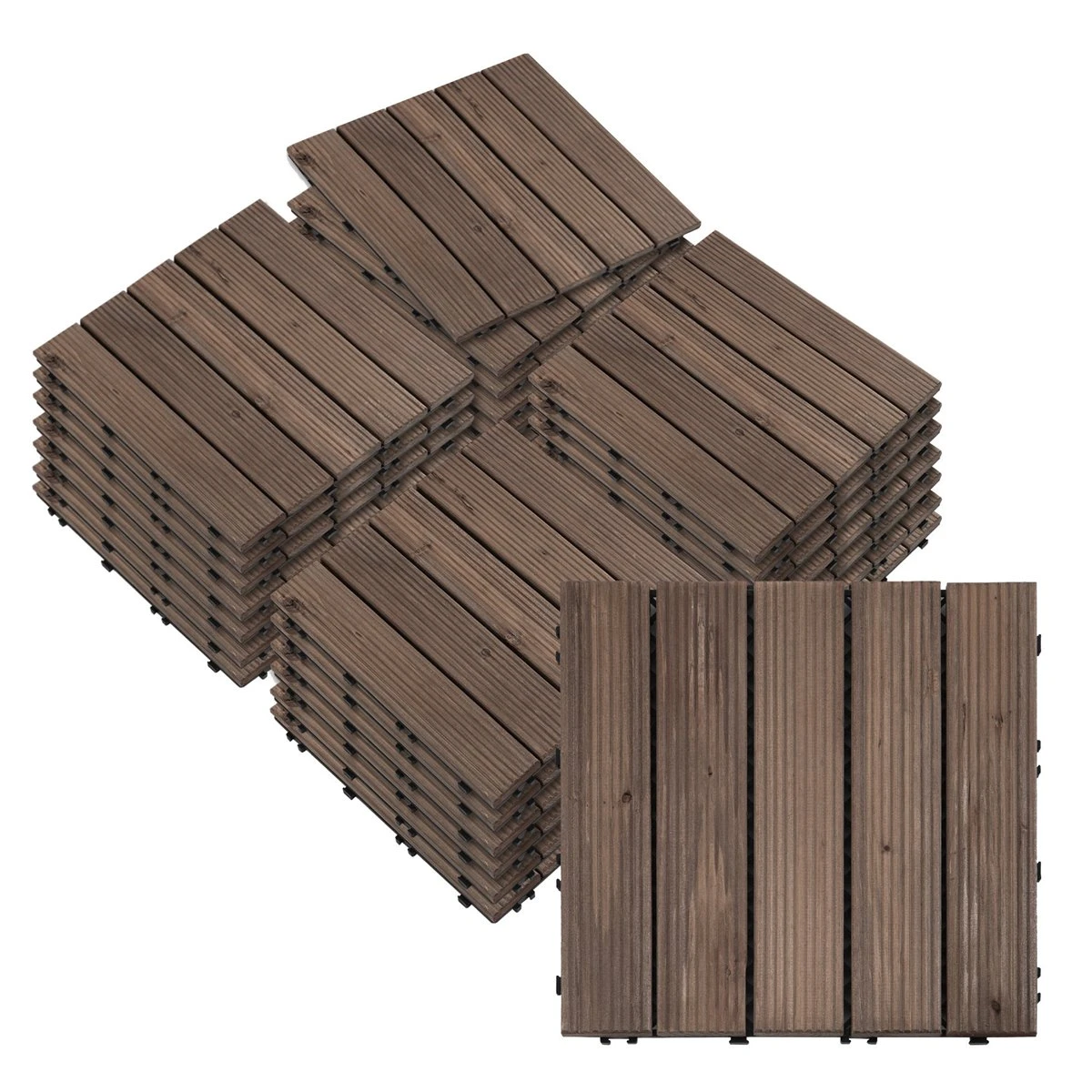 Outsunny Set De 27 Baldosas De Madera 30x30 Cm Con Área De 2,43 M² Losetas Sistema De Clic Para Balcón Terraza Jardín Marrón Oscuro