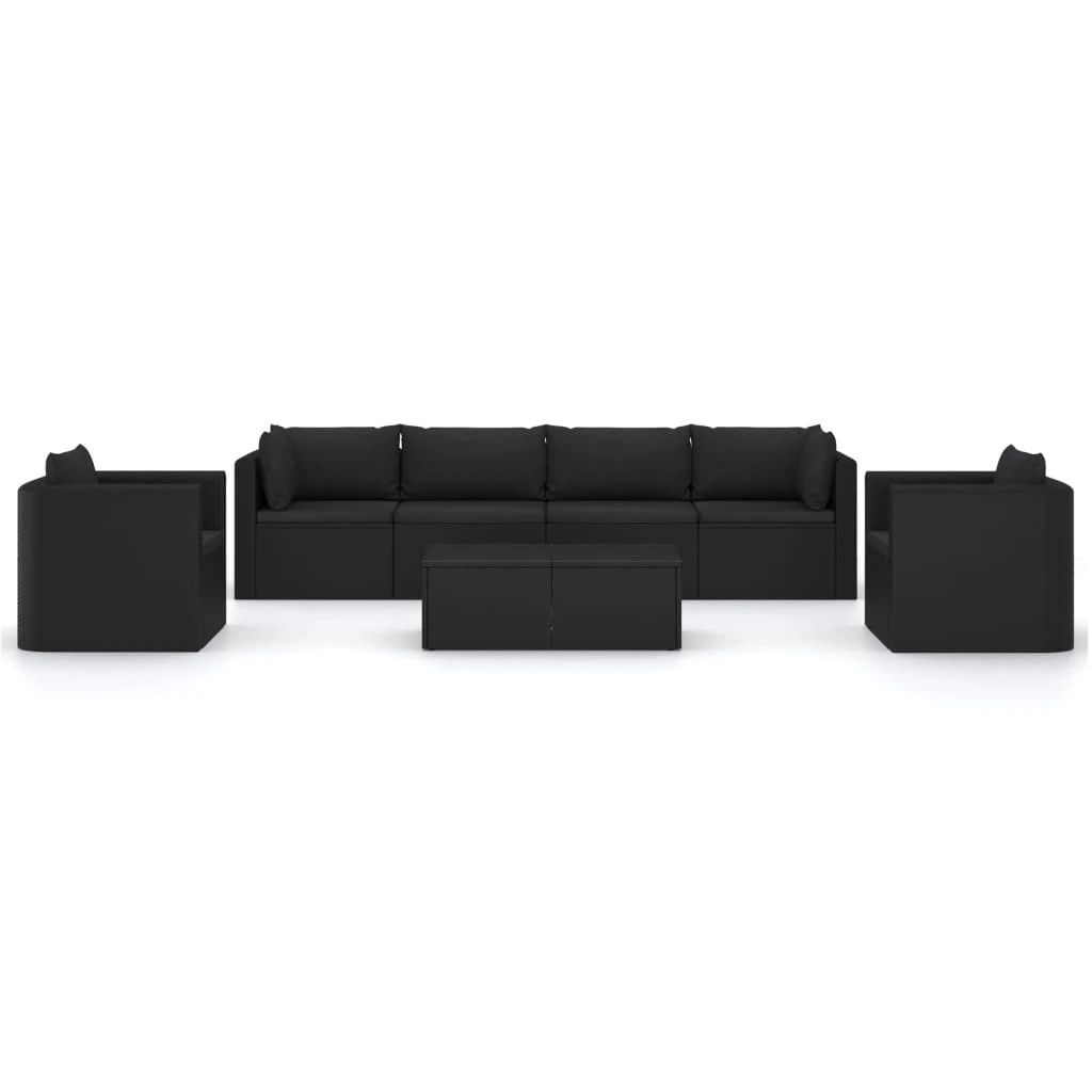 Set Muebles De Jardín 7 Piezas Y Cojines Ratán Sintético Negro VidaXL - Imagen 2