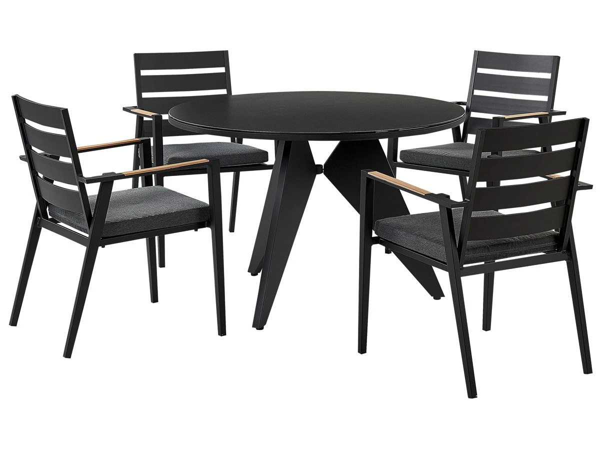 Conjunto De Comedor 4 Plazas De Metal Negro/gris/madera Clara OLMETTO/TAVIANO - Imagen 2