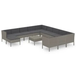 Set De Muebles De Jardín 13 Pzas Y Cojines Ratán Sintético Gris VidaXL