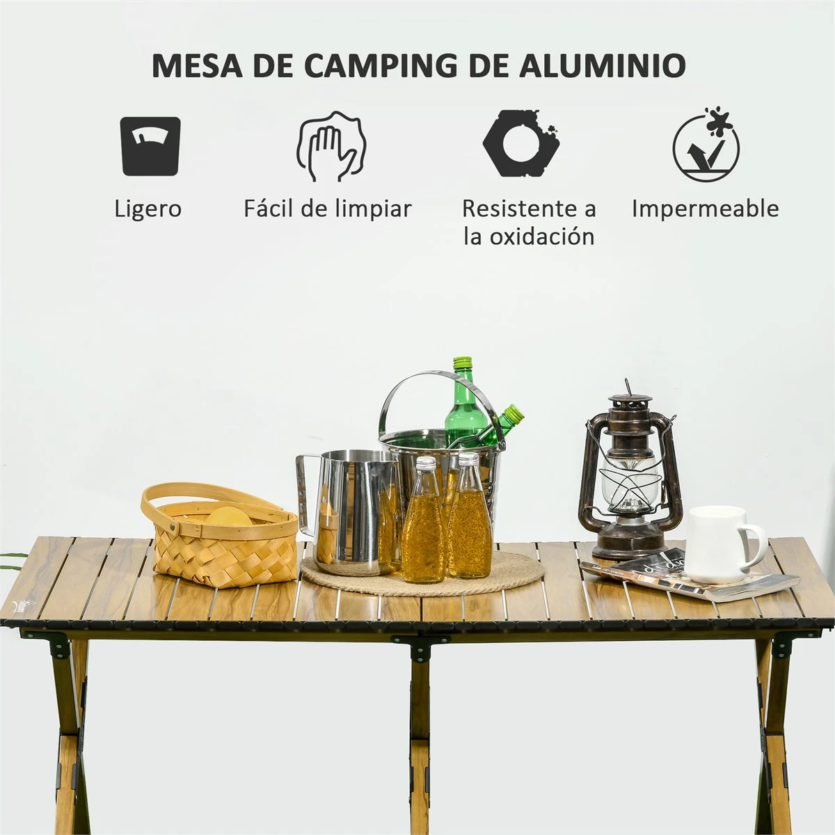 Outsunny Mesa De Camping Plegable De Aluminio 116x60x45 Cm Mesa De Picnic Portátil Con Bolsa De Trasporte Carga 30 Kg Para Jardín Terraza Exterior Natural - Imagen 5
