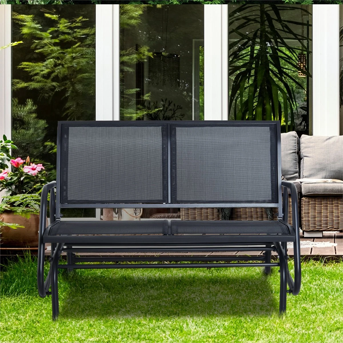 Outsunny Banco Balancín Tipo Silla Oscilante De Jardín O Patio Con 2 Plazas 120x70x85 Cm Metal Y Tela Texteline - Imagen 2