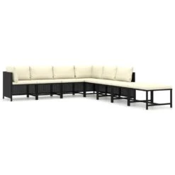 Set De Muebles De Jardín 8 Pzas Y Cojines Ratán Sintético Negro VidaXL