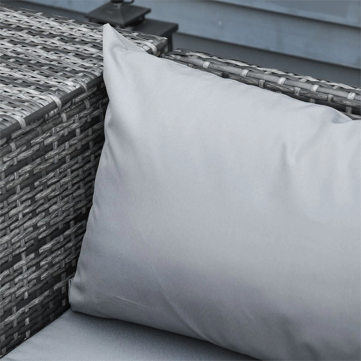 Outsunny Conjunto De 4 Muebles De Jardín De Ratán Con 2 Sofás Dobles Mesa Central Mesa Con Arcón Cojines Extraíbles Para Terraza Exterior 132x69x64 Cm Gris - Imagen 4