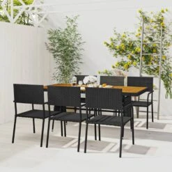 Juego De Comedor De Jardín 7 Piezas Ratán Sintético Negro VidaXL