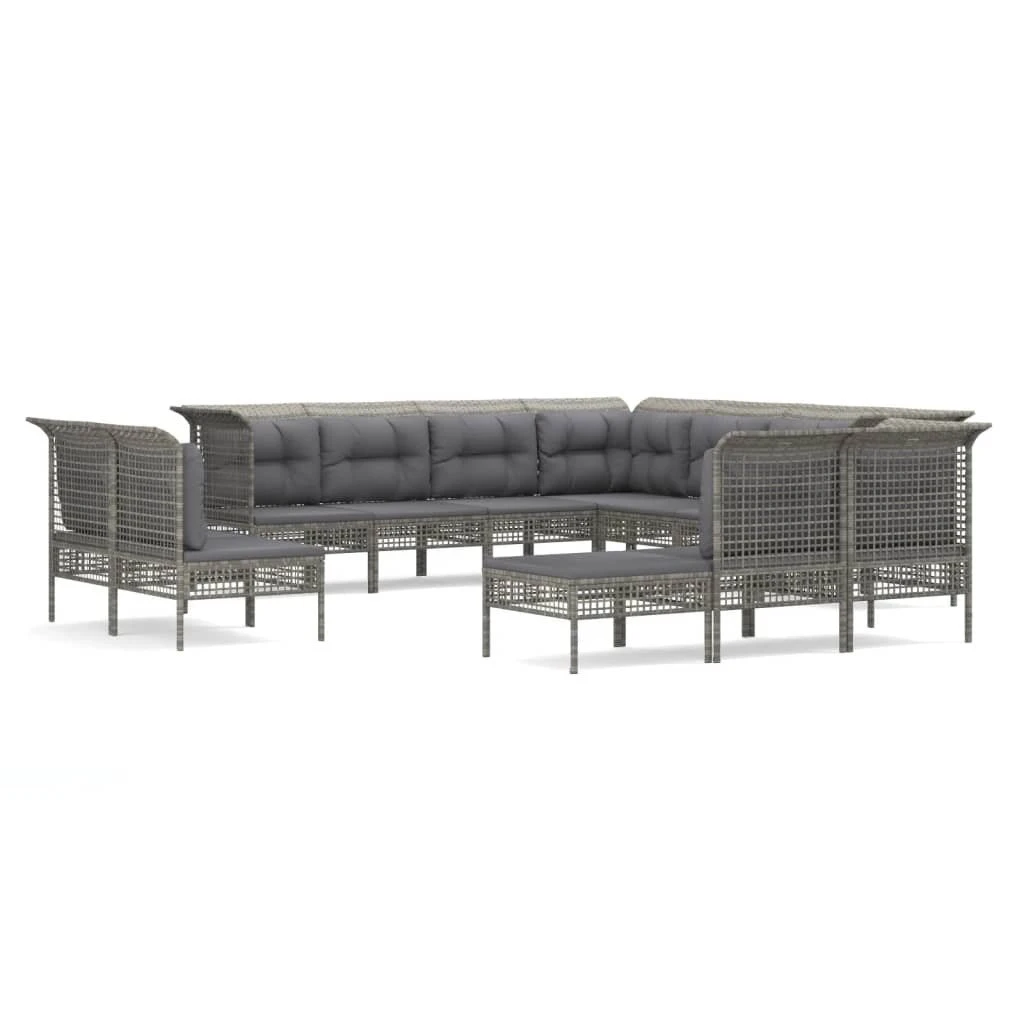 Set De Muebles De Jardín 12 Pzas Cojines Ratán Sintético Gris VidaXL