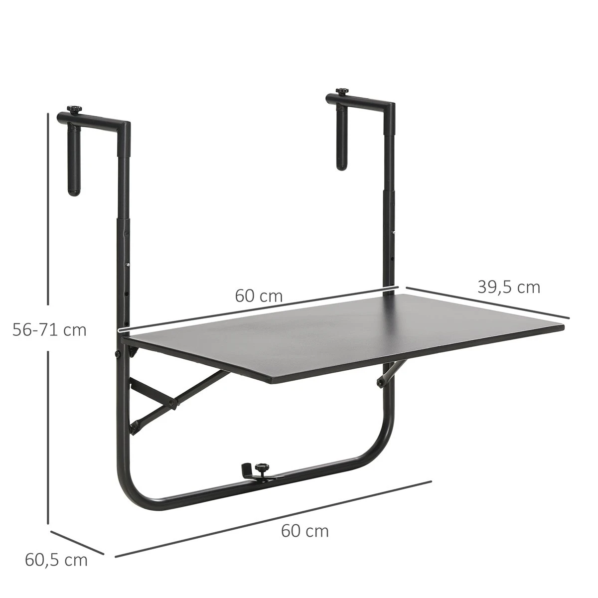 Outsunny Mesa Colgante Para Balcón Mesa De Pared De Acero Con Altura Ajustable En 4 Posiciones Carga Máx. 15 Kg Para Terraza Jardín 60x60,5x56-71 Cm Negro - Imagen 3