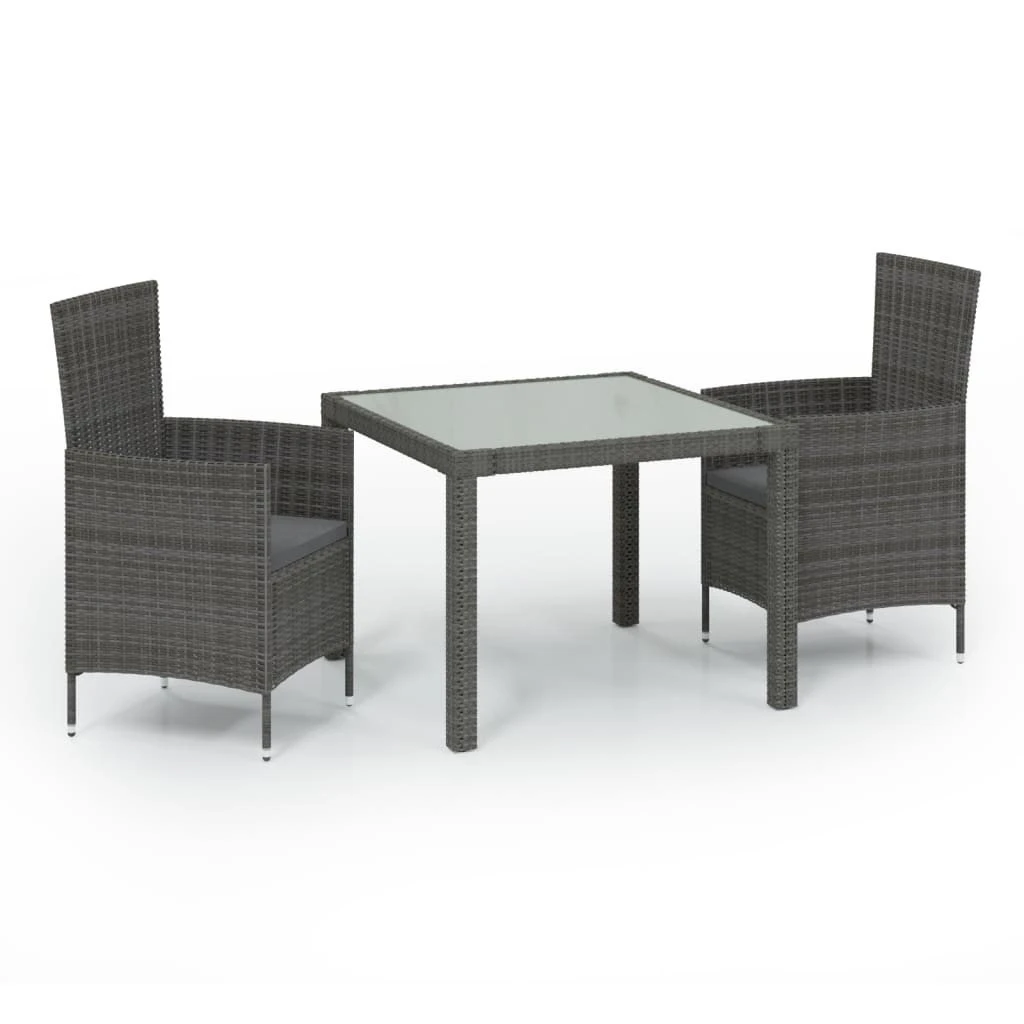 Set De Comedor De Jardín 3 Pzas Y Cojines Ratán Sintético Gris VidaXL - Imagen 2